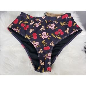 NEW ModCloth Princess‎ Highway 10 High-Waisted Bikini Bottom Black Cherry Floral